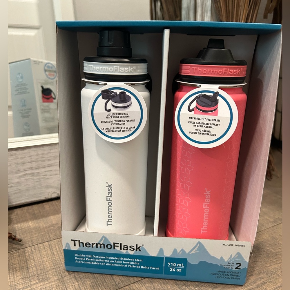 ThermoFlask 40 oz Bottle 2 Pack w/ Spout Lid + Straw Lid NWT!